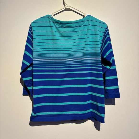 70s/80s IZOD Lacoste Kids Long Sleeve Shirt Blue Teal Striped Vintage Medium - Picture 3 of 11